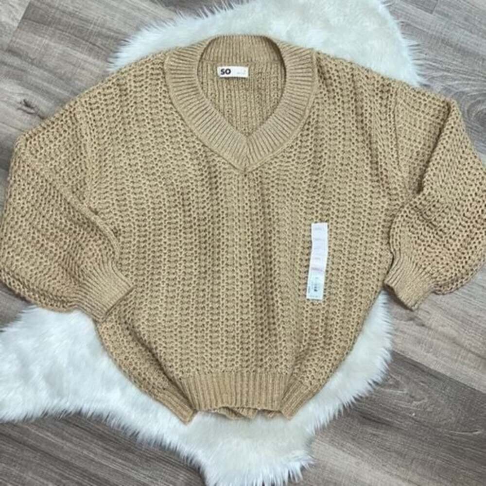 Last One! NWT SO Cable Knit Yarn Sweater Sz M Tan Camel - Picture 4 of 8